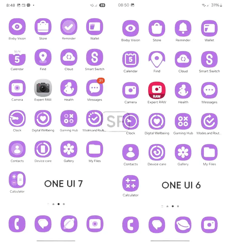 One UI 7 Gradient Enhancements in App Icons