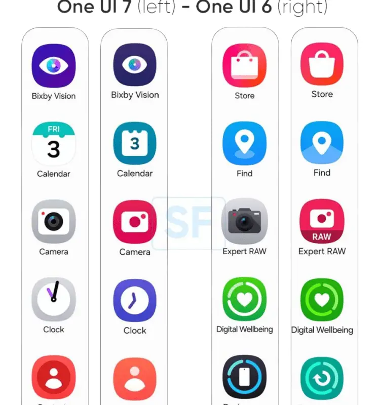 One UI 7 App Icons Redesign Comparison